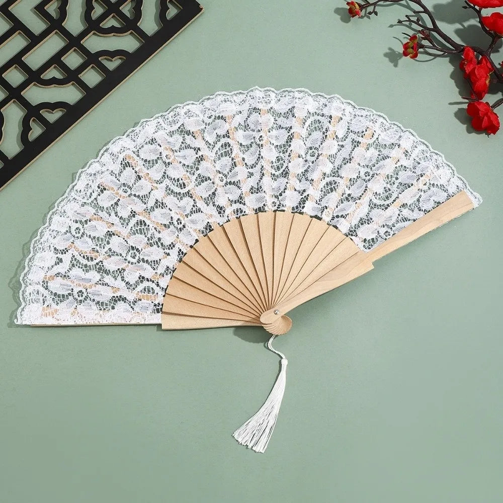 éventail classique dentelle blanc vert rouge tassels opacité portable