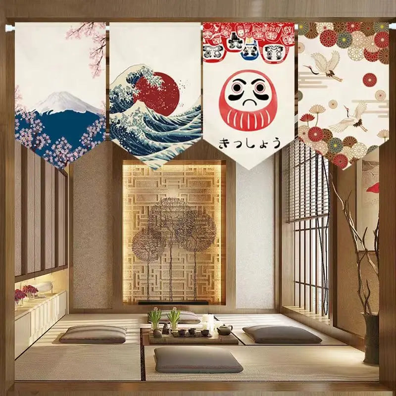 rideau porte japonais noren coton motif traditionnel poisson sushi décoration cuisine séparation intérieur maison