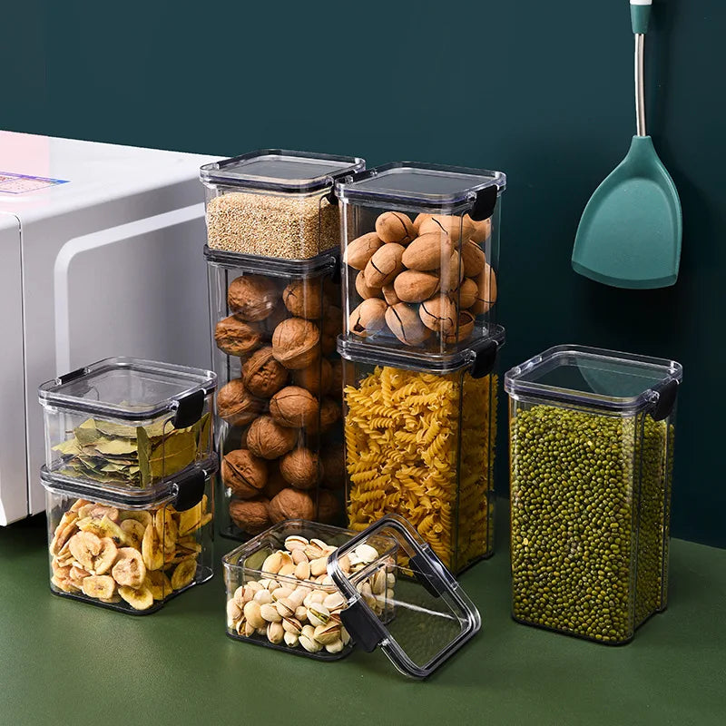 boîtes rangement alimentaires hermétiques plastique qualité alimentaire durable respectueux environnement transparentes couvercle noir clips
