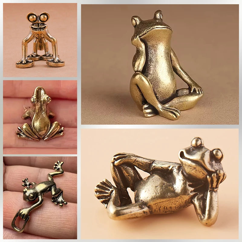 figurine grenouille dorée métal lisse détaillée anneau oreille ornement animal compagnieDecoration maison vintage réaliste