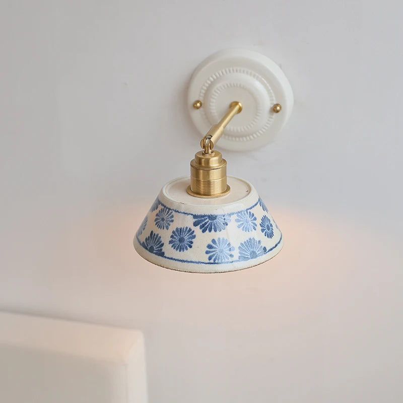 lampe murale fleurs bleues blanc doré LED classique vis fixation 4W max 60W