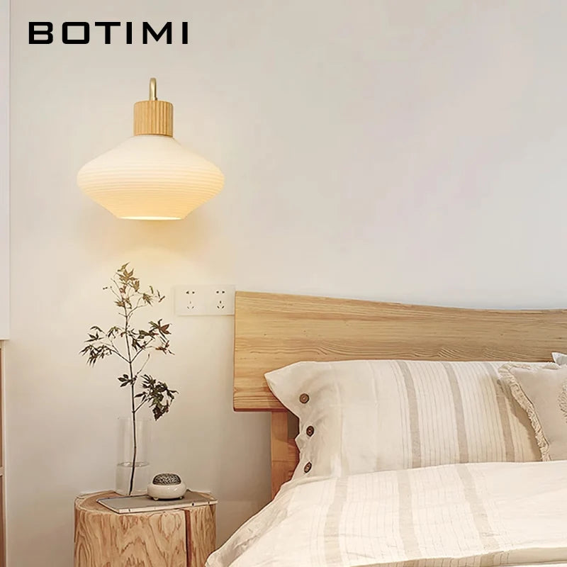 lampe murale moderne bois blanc rayures horizontales abat jour verre douille led ampoule e27