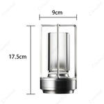 lampe torche moderne led transparente noir doré base métallique minimaliste lumière ambiance camping restaurant