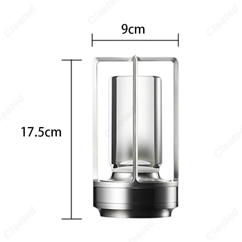 lampe torche moderne led transparente noir doré base métallique minimaliste lumière ambiance camping restaurant