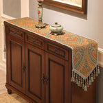 table cuisine chemin table brodé franges floral élégant vert beige bleu or gris haute