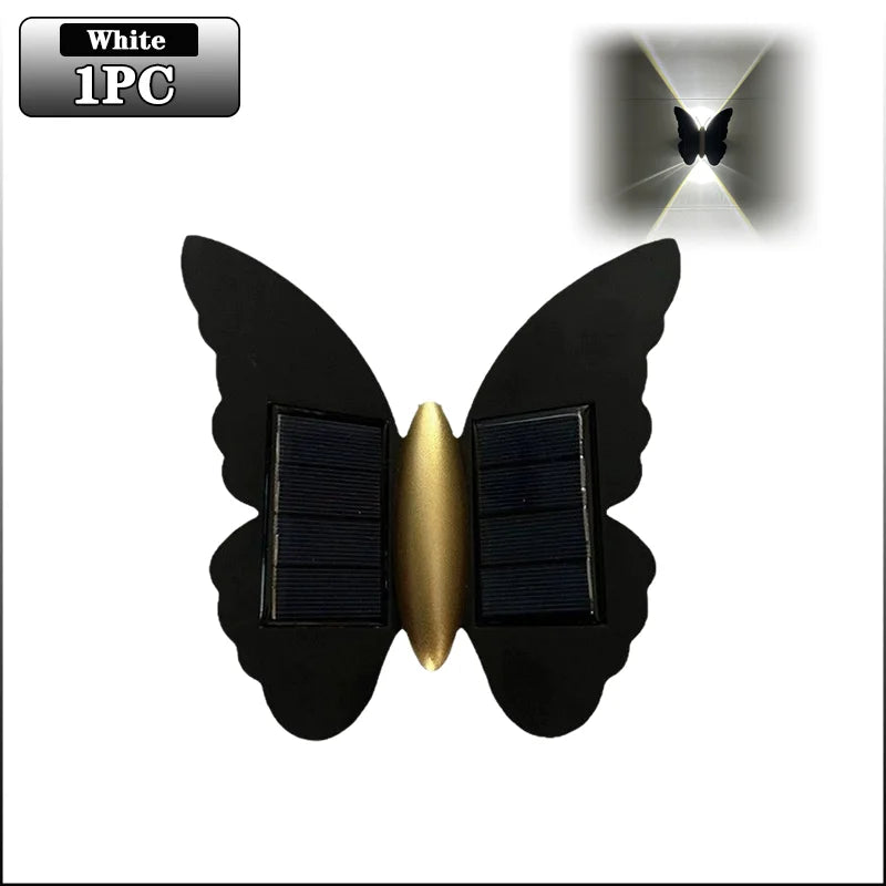applique murale papillon noir doré éclairage led solaire moderne extérieur balcon jardin minimaliste