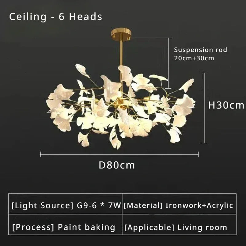 suspension lumineuse feuilles stylisées blanc doré contemporain opacité eyelets chambre salon