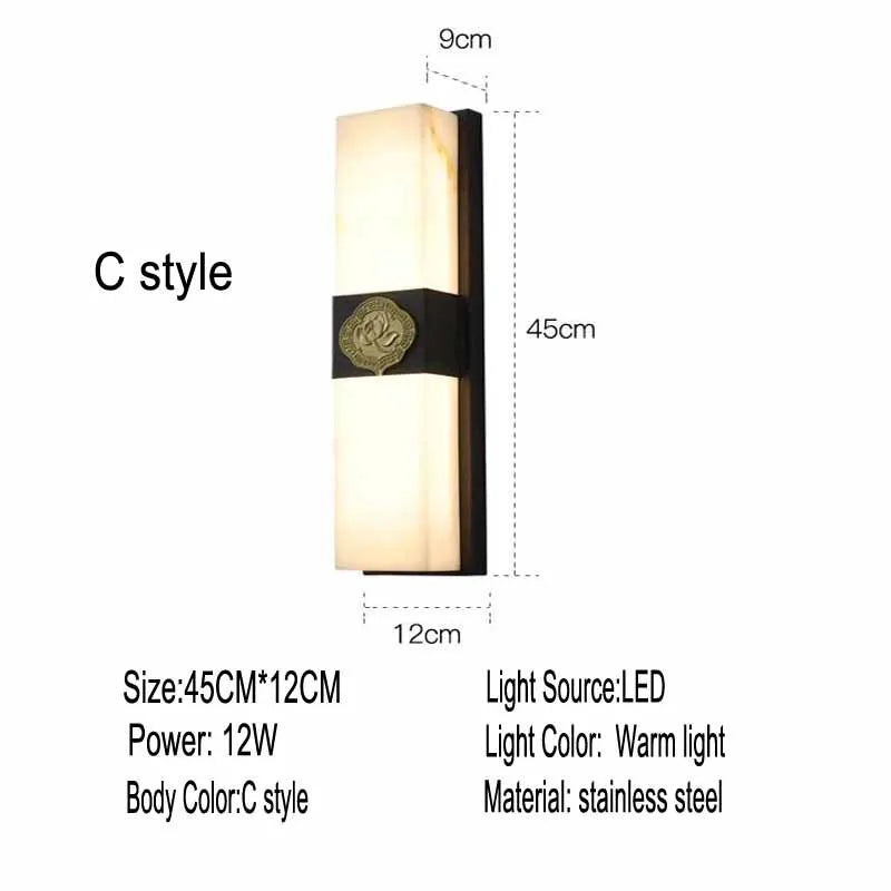 lampe murale moderne acier inoxydable blanc noir texture marbrée motif géométrique led 45cm 12cm