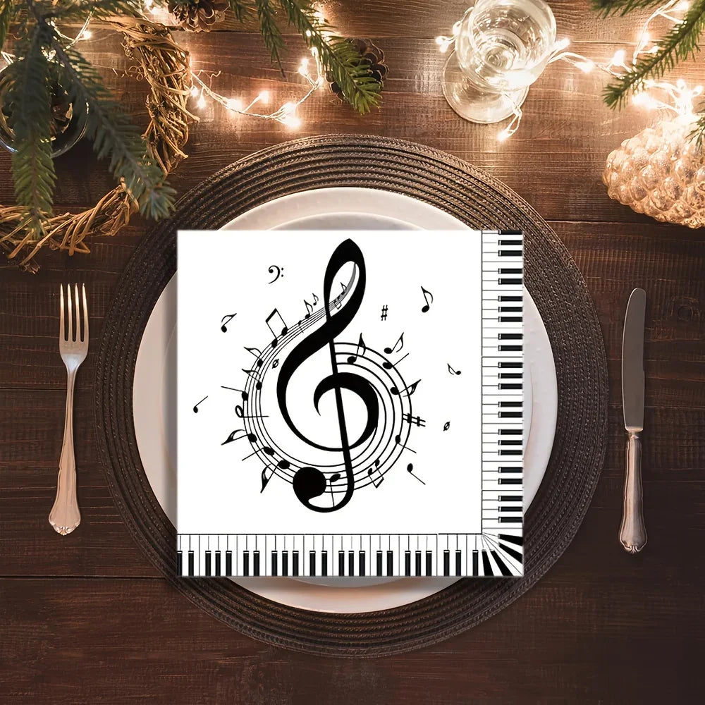 serviettes papier pliables motif musical notes clavier or festives pack 20pcs