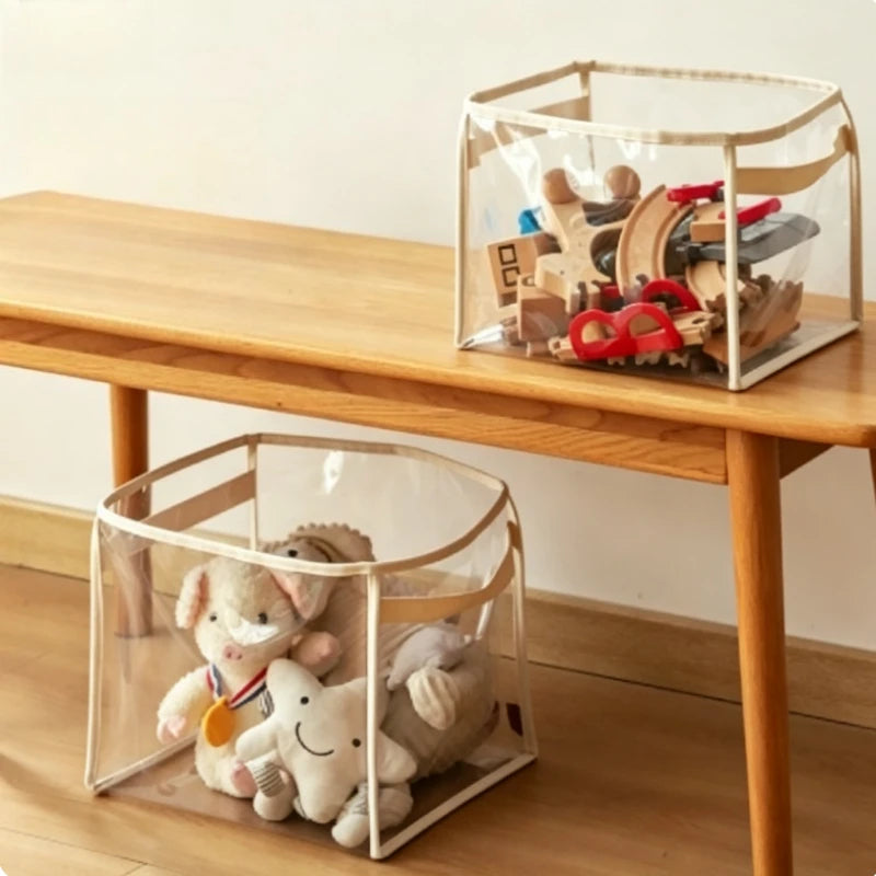sac rangement transparent moderne poignées tissu minimaliste stockage jouets peluches
