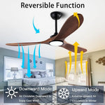 ventilateur moderne 52 pouces bois lampe intégrée télécommande led certifications ul ccc