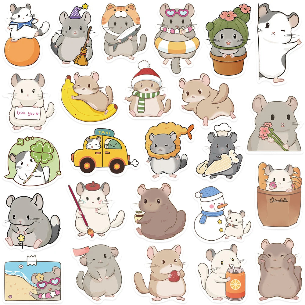 stickers dessin animé hamsters adhésifs blanc gris beige rose vert bleu orange jaune marron