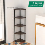 étagère angle bois moderne marron beige plateaux métal noire minimaliste compartments boîtes tissu