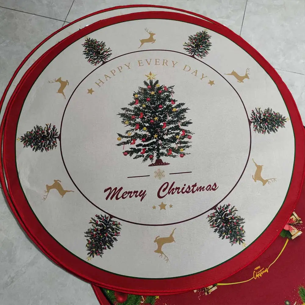 tapis sol rond noël arbre rouge cerf blanc décoratif festif maison salon intérieur