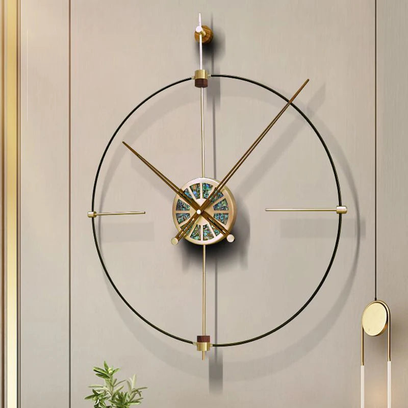 horloge murale moderne abalone shell or noir minimaliste salon quartz métal aiguille unique incrustation