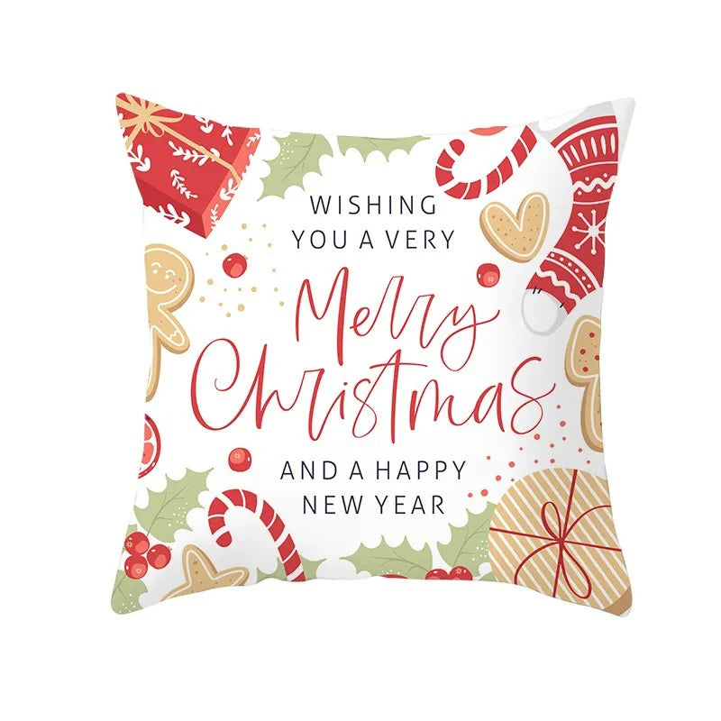 coussin decoratif noel motif pere noel guirlandes biscuits rouge blanc 45x45cm 60x60cm festive traditionnel
