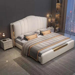 lit double moderne tête lit rembourrée matelas coussins tapis tabourets