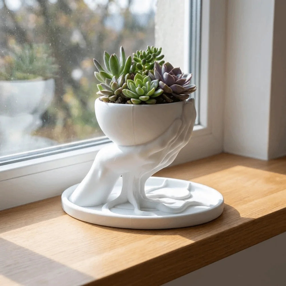 support bijoux blanc main sculptée pot plante moderne ornement décoration intérieure blanc.texture lisse