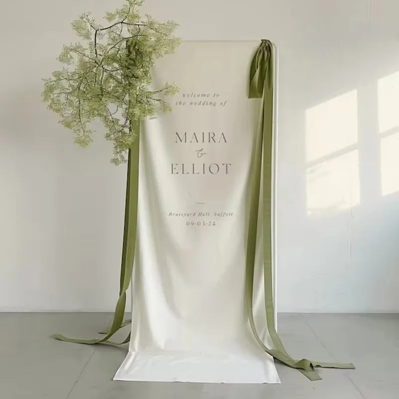 bannière personnalisée mariage blanc minimaliste imprime texte ruban extérieur cérémonie bienvenueDecoration