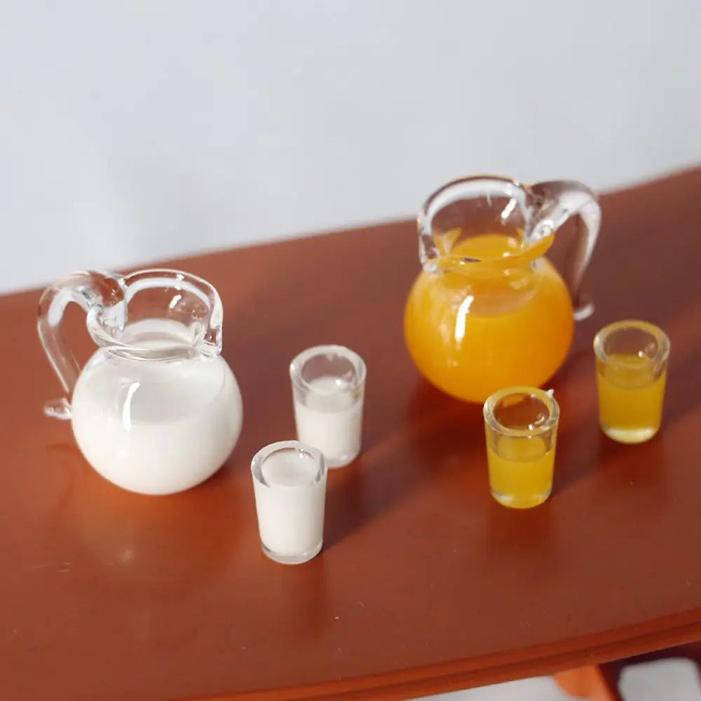 ensemble miniature vaisselle boissons jus lait accessoires poupée résine orange blanc transparent