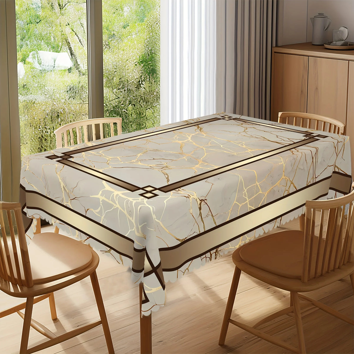 nappe table marbre doré classique blanc beige élégante imperméable machine réutilisable printemps pâquesextérieur
