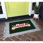 tapis sol antidérapant merry christmas vert lettres blanches rouges extérieur intérieur festive