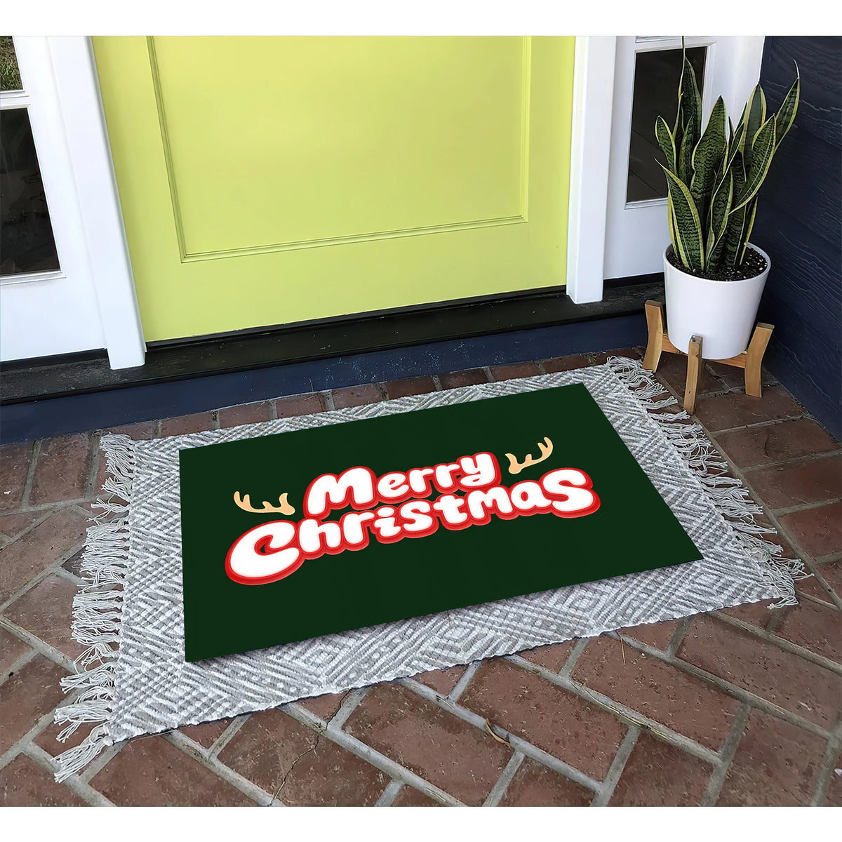 tapis sol antidérapant merry christmas vert lettres blanches rouges extérieur intérieur festive