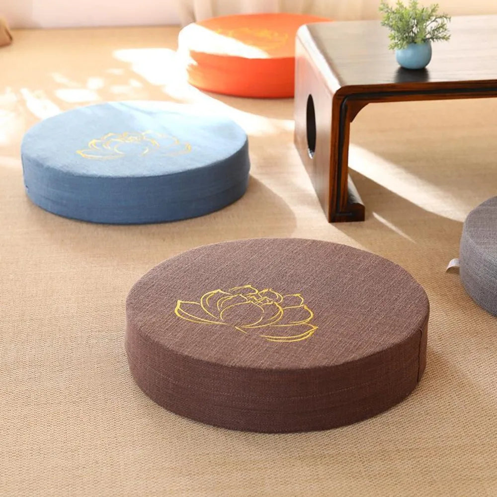 coussin méditation yoga rond broderie fleur lotus mousse épaisse siège salon japonais