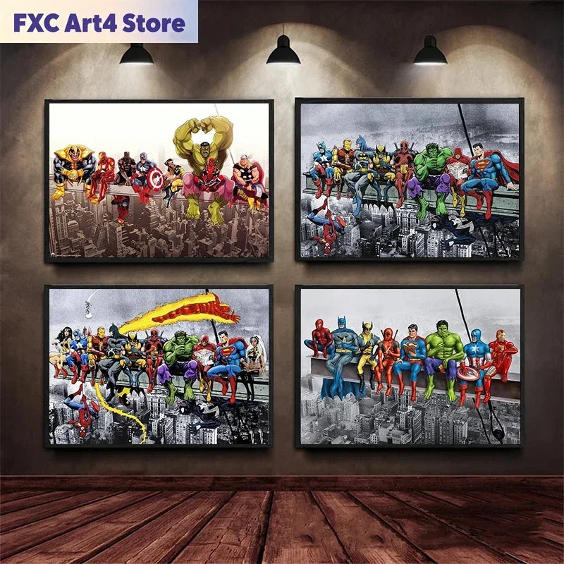 tableau toile super héros marvel avengers spider man hulk décoration chambre enfant art mural