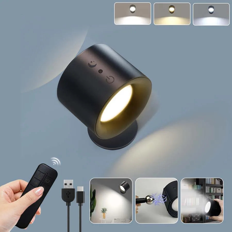 lampe murale led sans fil aimantée rotation 360 degrés noir blanc moderne