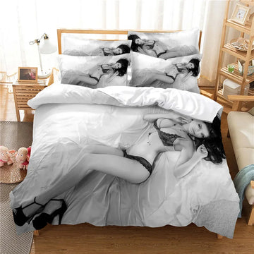 housse couette taie d'oreiller parure lit moderne imprimé femme allongée abstraite coton polyester blanc