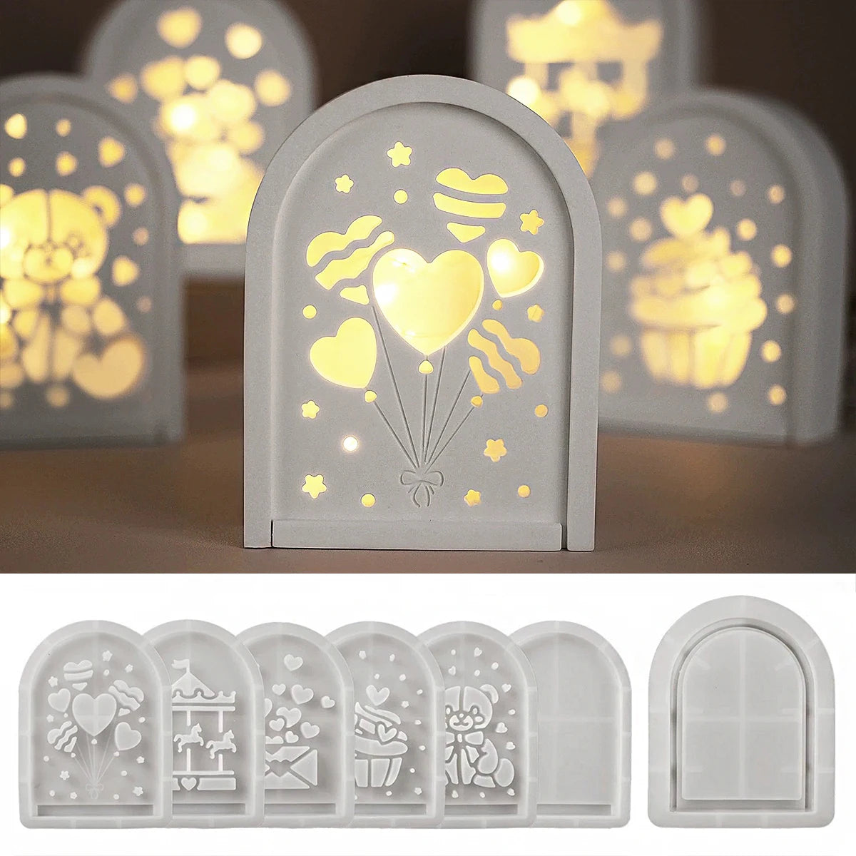 lampe décorative blanche coeurs ours cupcake carrousel moderne silicone motifs opaques