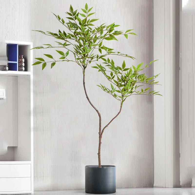 plantes artificielles arbres feuilles vertes branches bambou decoration exterieur tropical minimaliste pot vase