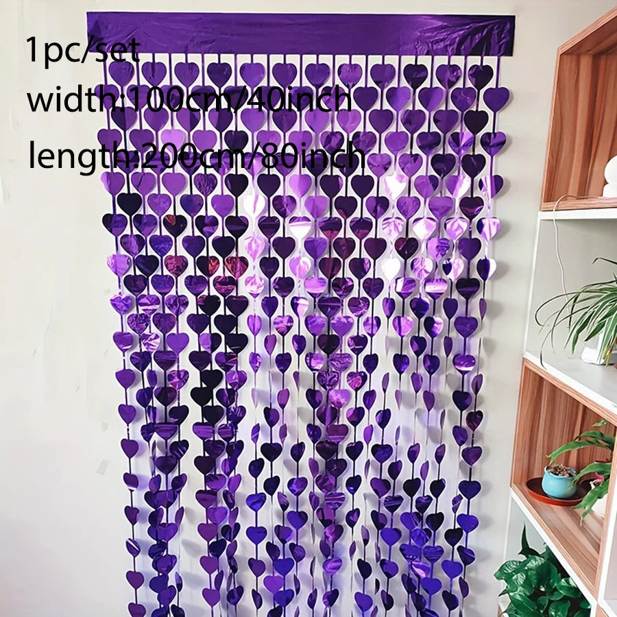rideau decoratif moderne rose violet noir coeurs anniversaire saint valentin noel