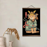 affiche toile cadre bois art japonais chat lapin samouraï décoration murale salon chambre