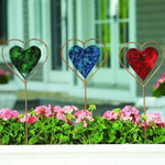 décorations extérieures coeurs métal rouge vert bleu texture grunge artisanal fixés tringle jardin amour