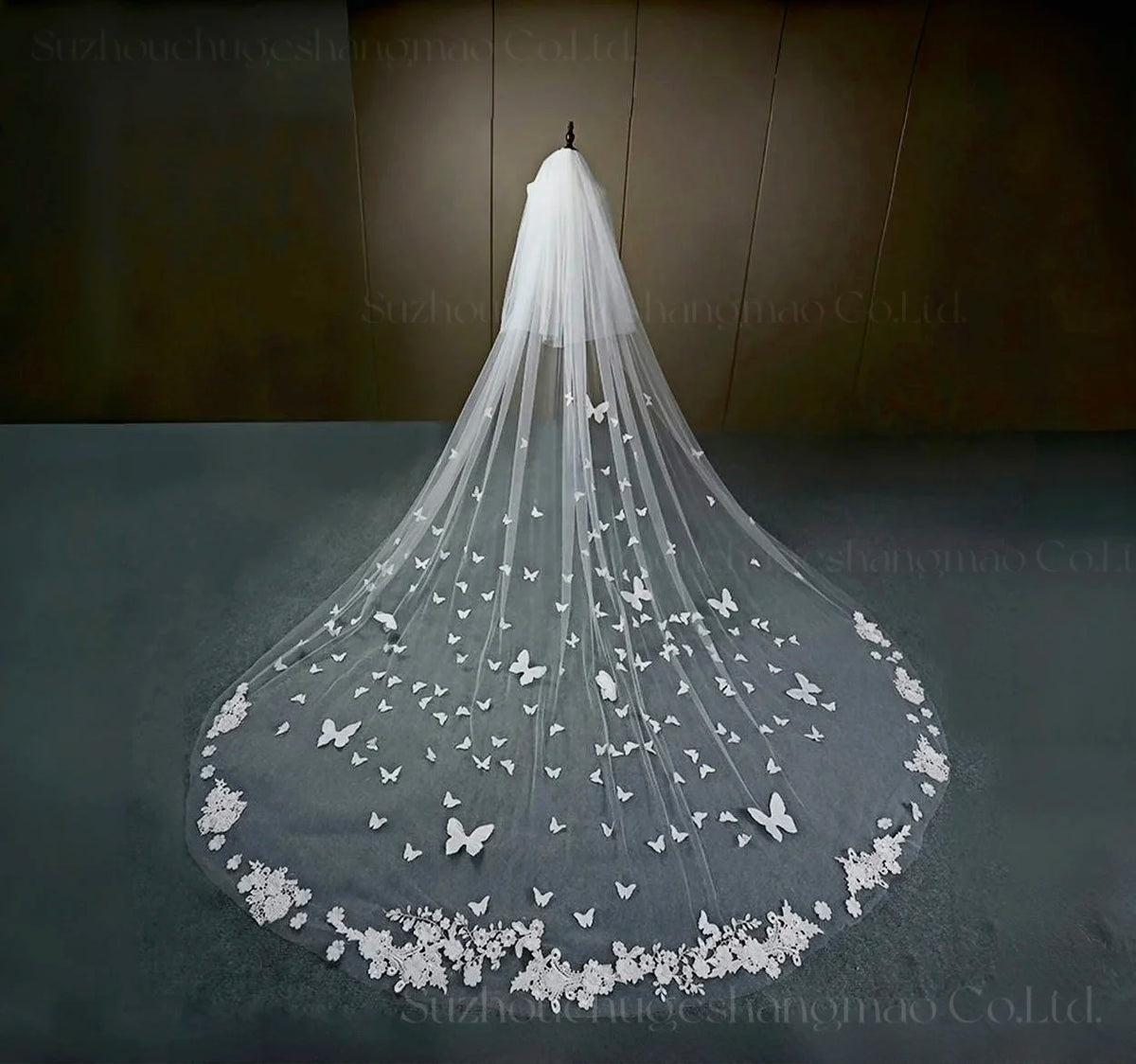 voile mariée blanc papillons fleurs bordure dentelle classique bride accessoire