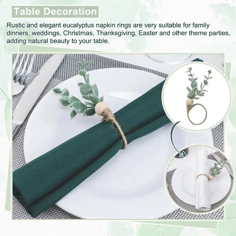 anneaux serviettes feuilles eucalyptus bois tissage artisanal rustique naturel