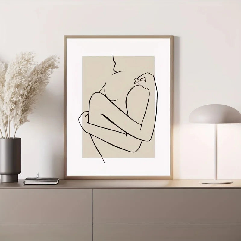 toile d'art contemporaine abstraite silhouettes animaux beige noir cadres invisibles