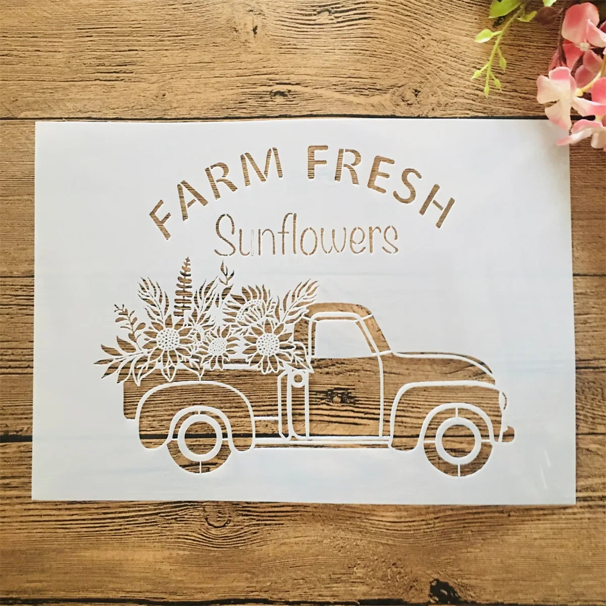pochoirs autocollants graphiques camion fleurs sunflowers farm fresh blanc noir
