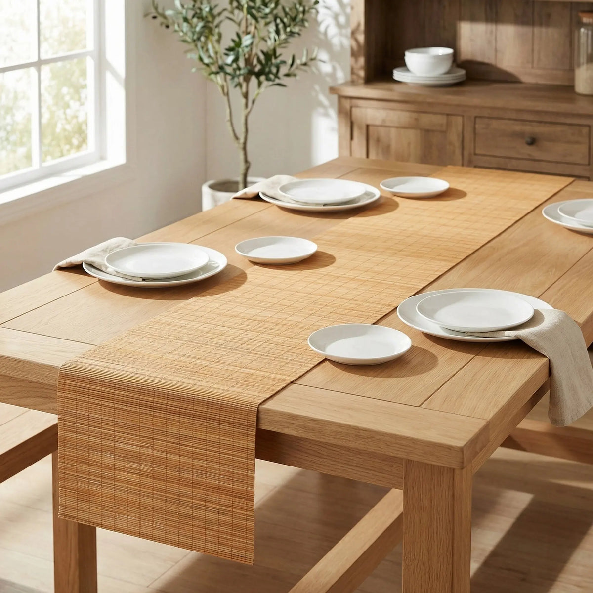 chemin table fibre bambou naturel rayures horizontales résistant chaleur moderne réutilisable 30cm 200cm
