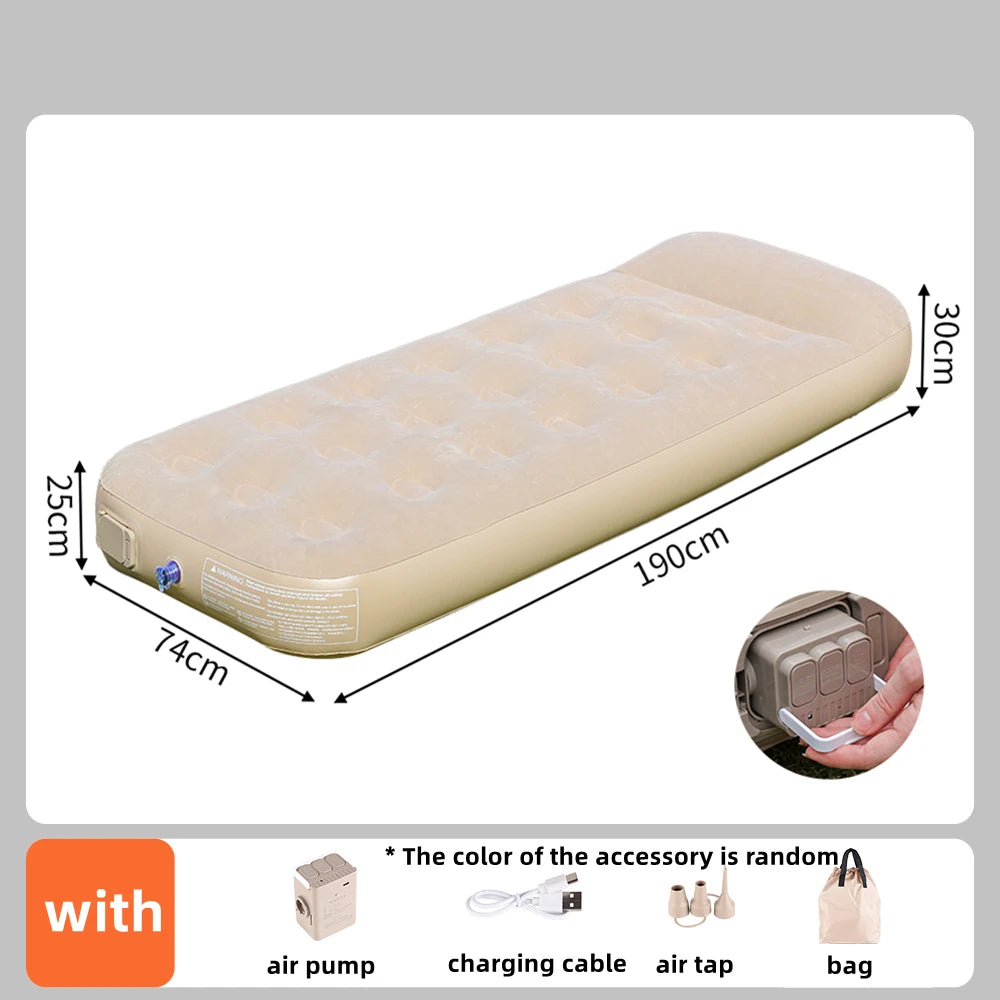 matelas gonflable beige texture mousse moderne pompe intégrée double taille grande capacité camping voyage