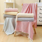 serviette bain coton polyester 100x180cm rayées franges moderne absorbante plage voyage
