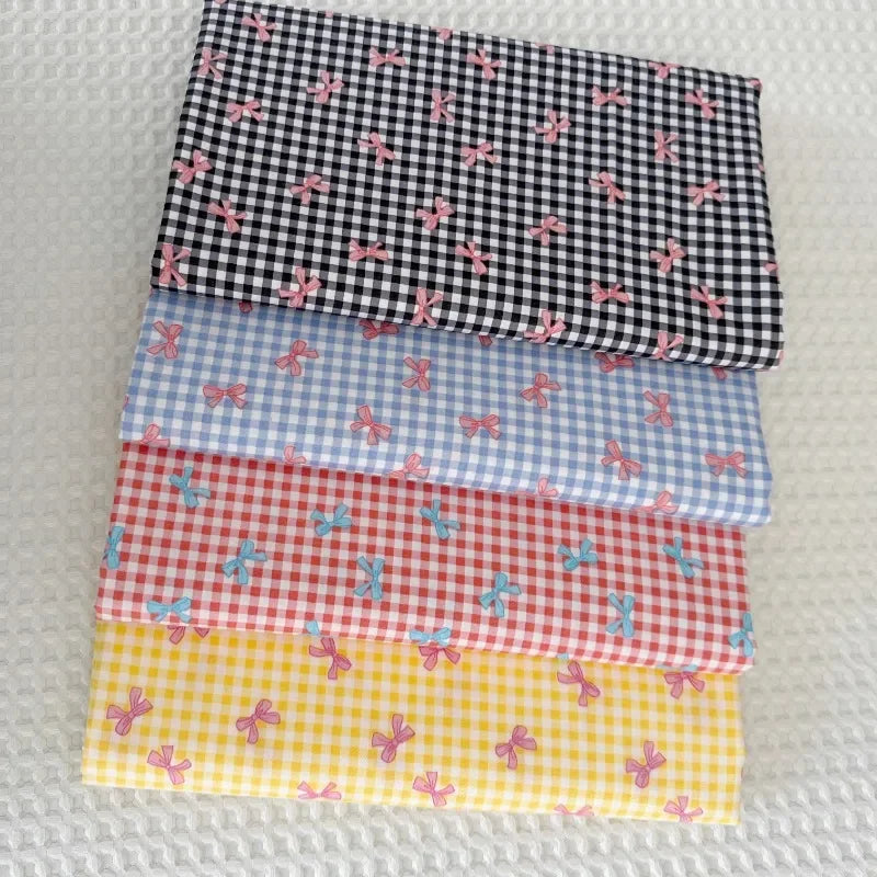 tissu popeline coton biodegradable 160x50cm moderne rayures diagonales points nœuds blanc bleu rose vert