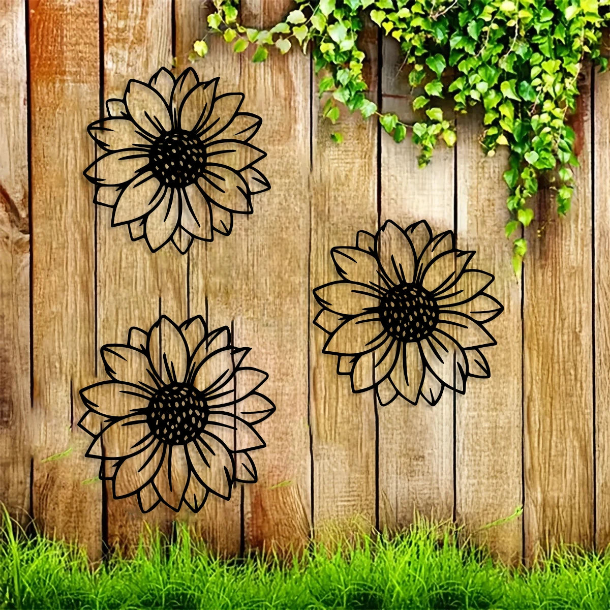 décoration murale tournesol noir rustique moderne extérieur jardin salon unique élégant métal durable robuste