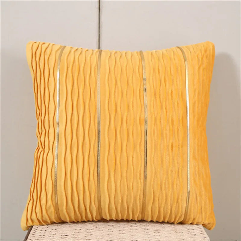 housse coussin velours plissé rayures dorées moderne couleur rouge jaune bleu vert violet rose