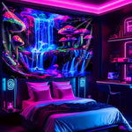 tapisserie fantaisie paysage violet bleu vert rose cascades plantes modernes chambre salon