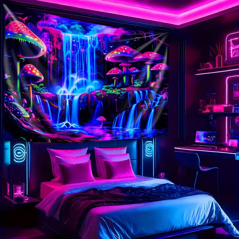 tapisserie fantaisie paysage violet bleu vert rose cascades plantes modernes chambre salon