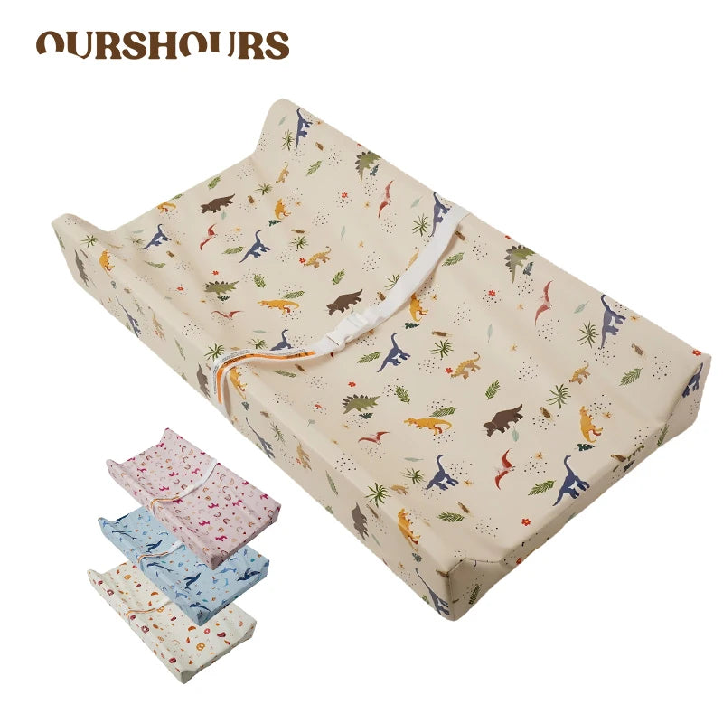 tapis changement bébé beige bleu clair imprimé dinosaures poissons ceinture sécurité moderne pratique