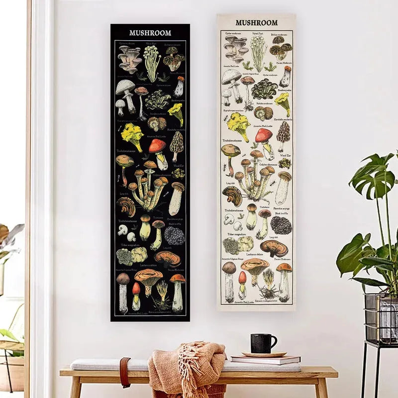 tapisserie vintage fleurs sauvages motif champignons multicolore deco murale salon entrée polyester rectangle
